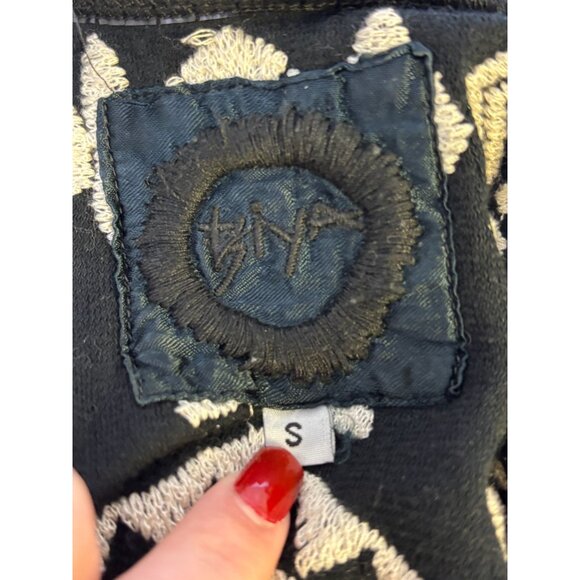 Biya Johnny Was Embroidered Hooded Cardigan Black & White Open Front S - Picture 7 of 7